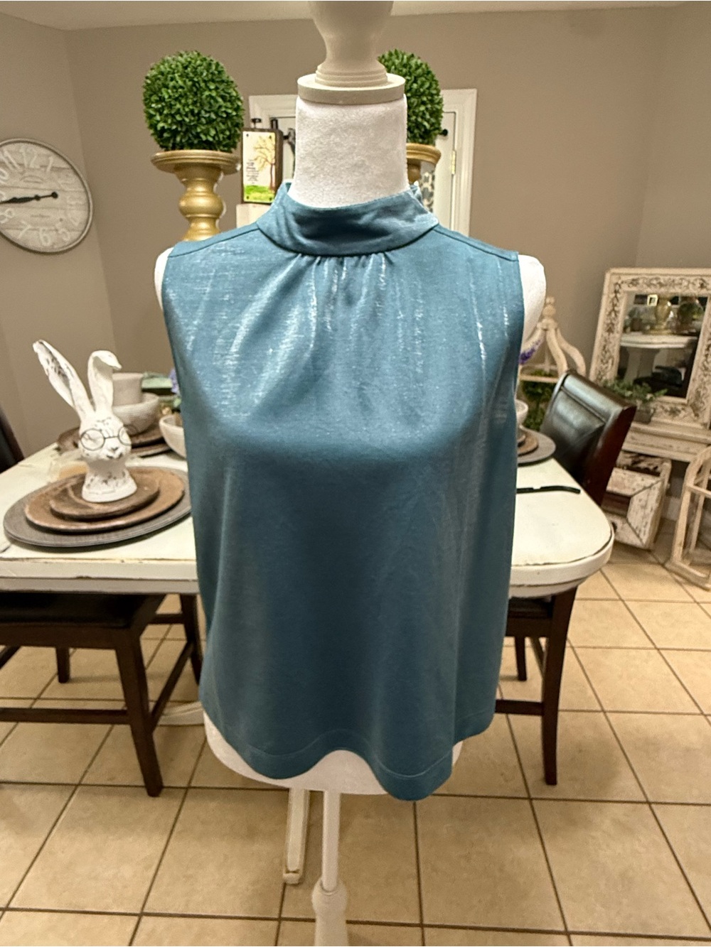 Lilla‎ P Teal Shimmery Mock Neck Tank - Picture 2 of 8